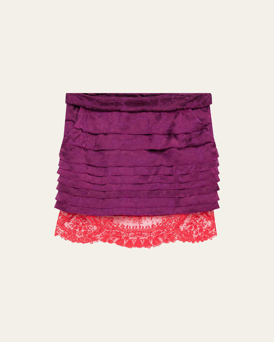 Lace-Hem Ruffled Jacquard Mini Skirt